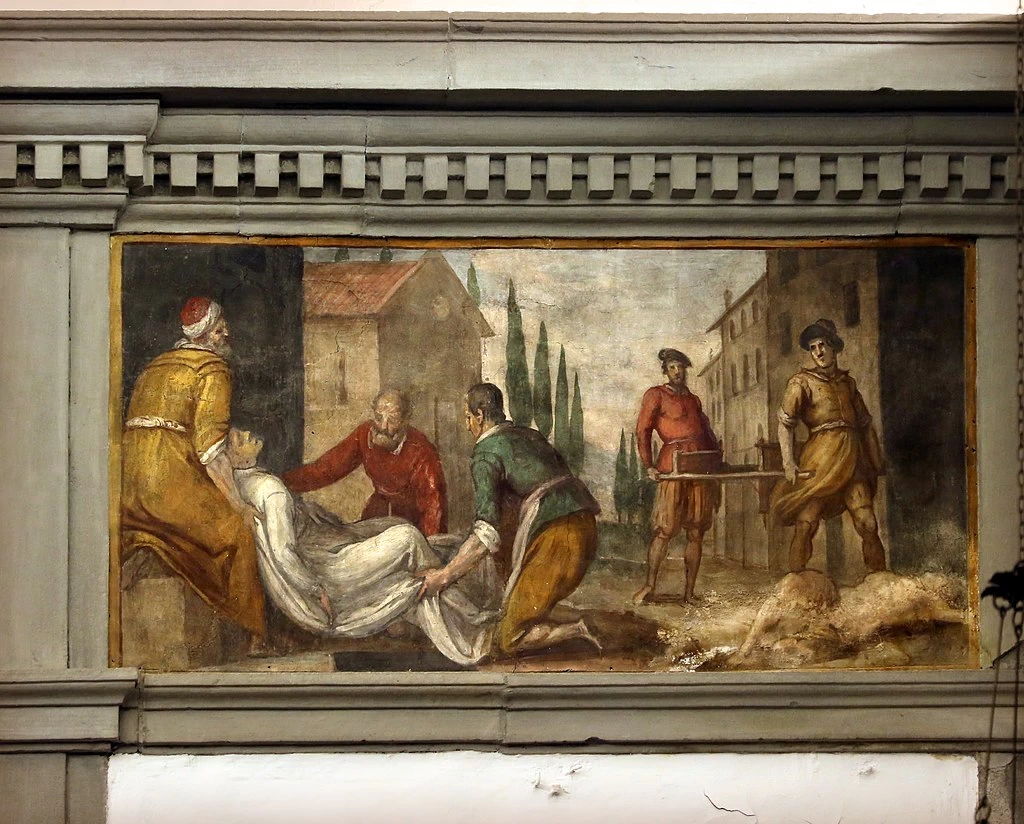 Opere di Misericordia di Cosimo Ulivelli - seppellire i morti, Santi Filippo e Jacopo, Firenze